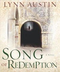 a book called "Song of Redemption" with a picture of an open door in a huge palace and a figure at the end of a long, dark tunnel